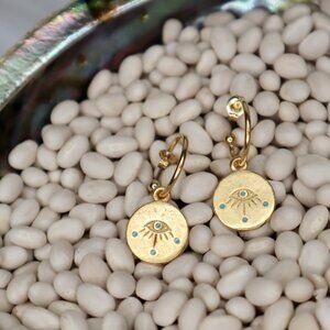 Eye of Protection Hoop Earrings | Turquoise Accent | 14K Gold Plated
